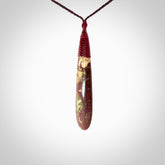 Hand carved Red Jasper Stone contemporary drop pendant. Carved by NZ Pacific in Jasper Stone. This is a modern drop pendant made from natural materials.